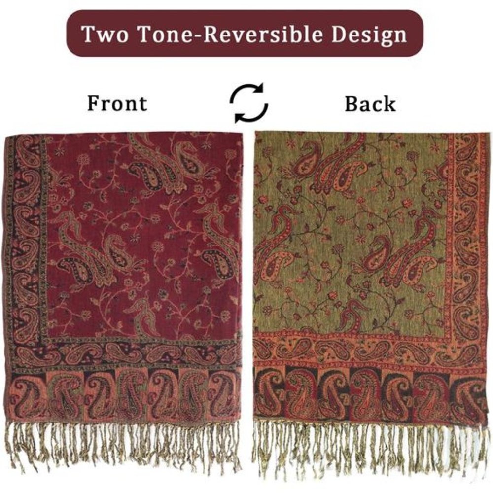 Two Tone Paisley Pashmina Shawl Wrap Scarf Women's Soft  Jacquard Scarves - Picture 2 of 6